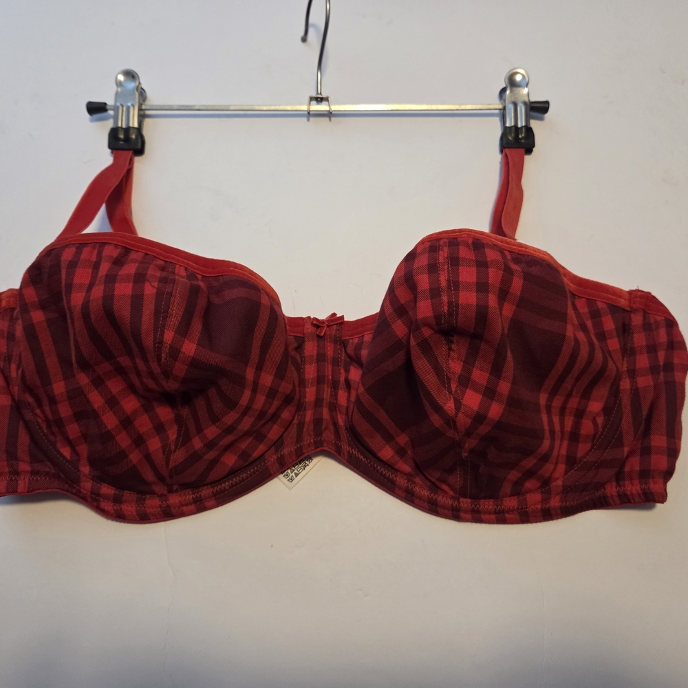 PINK Victoria's Secret Red Plaid Underwire Balconette Bra